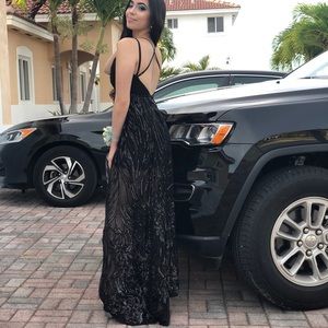 Black Sequin Prom Dress Open Back Ballgown